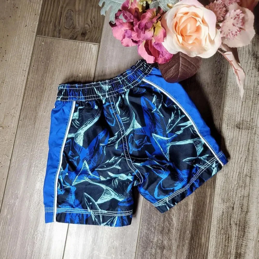 Old Navy Baby Boy Swim Trunks Board Shorts Blue Sharks Size 6-12M